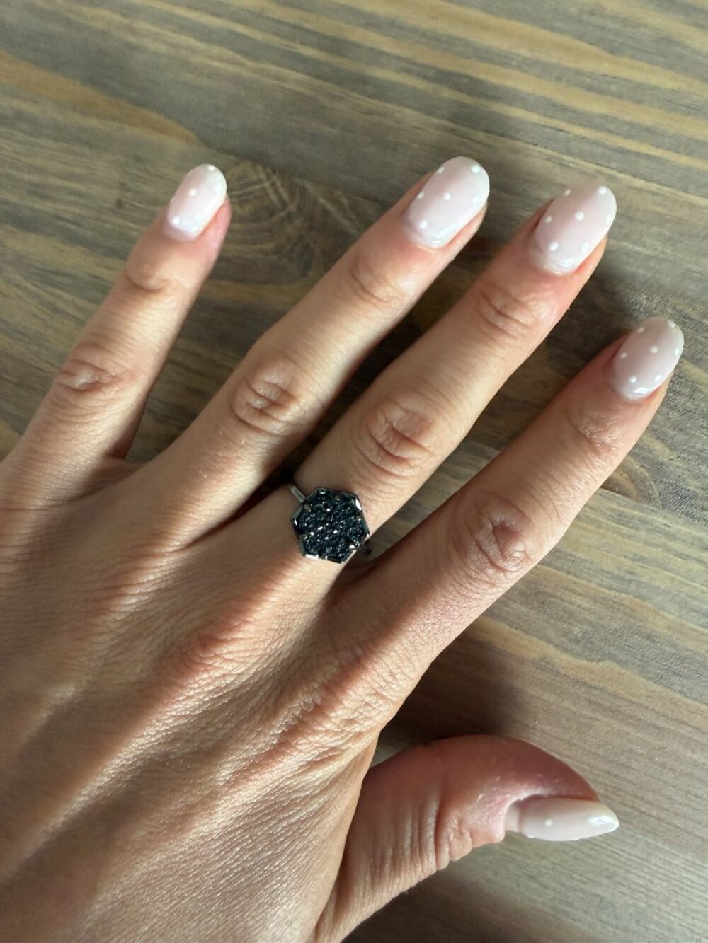 Kendra Scott Silver Tone Black Druzy Hexagon Ring Size 9